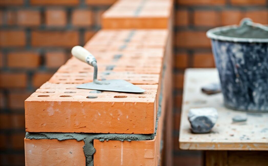 Зидане с Итонг и тухли в Бургас - зидане на стена, етап от зидария с тухли единици и варо-циментов разтвор